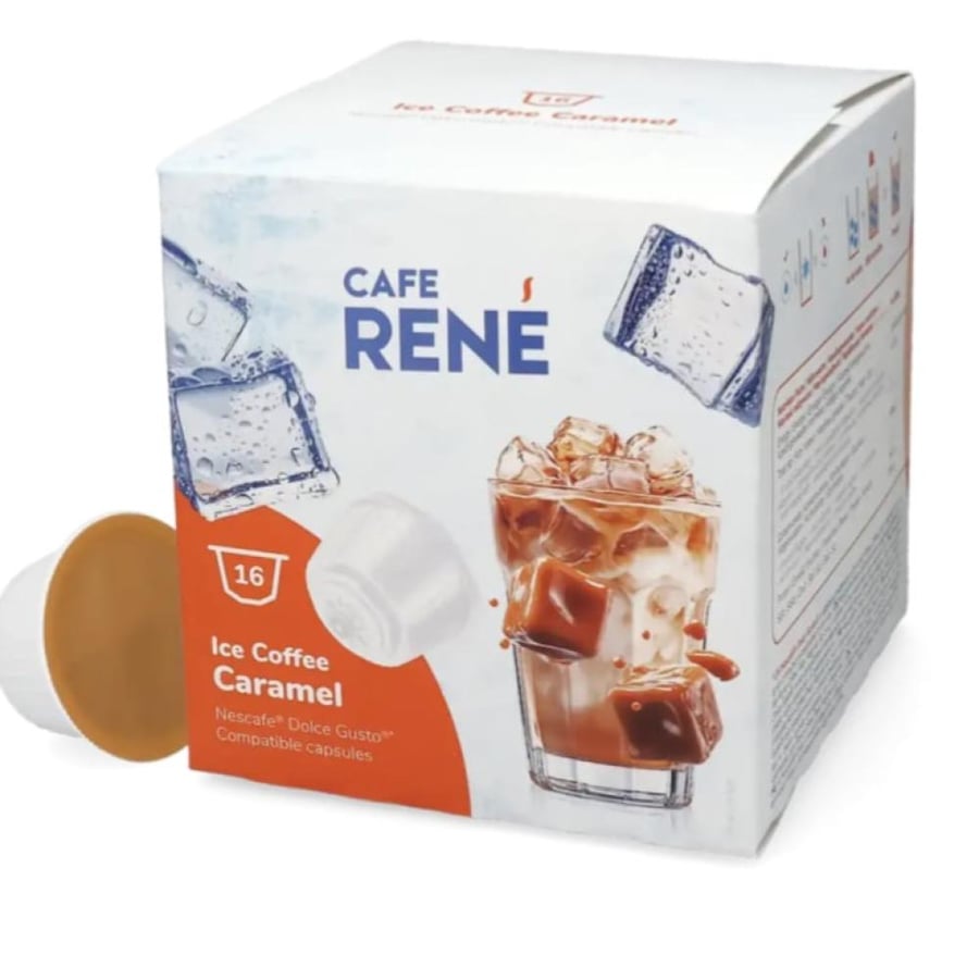 كبسولات ايس كوفي كراميل لاله دلوتشي 16 كبسوله Café René Ice Coffee Caramel 16 pods for Dolce Gusto