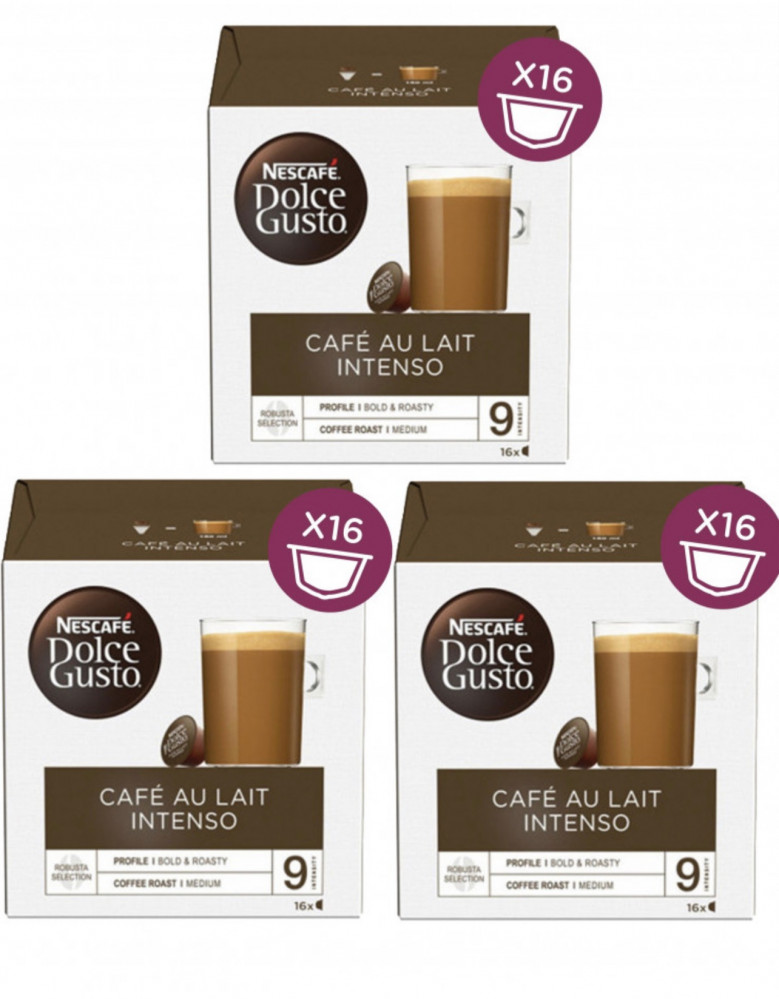 3 علب كبسولات دولشي قوستو كافيه أوليه انتيسنو DOLCE GUSTO CAFE AU LAIT INTENSE
