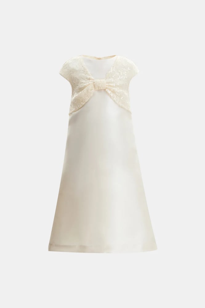 Taffeta dress decorated with lace bow
