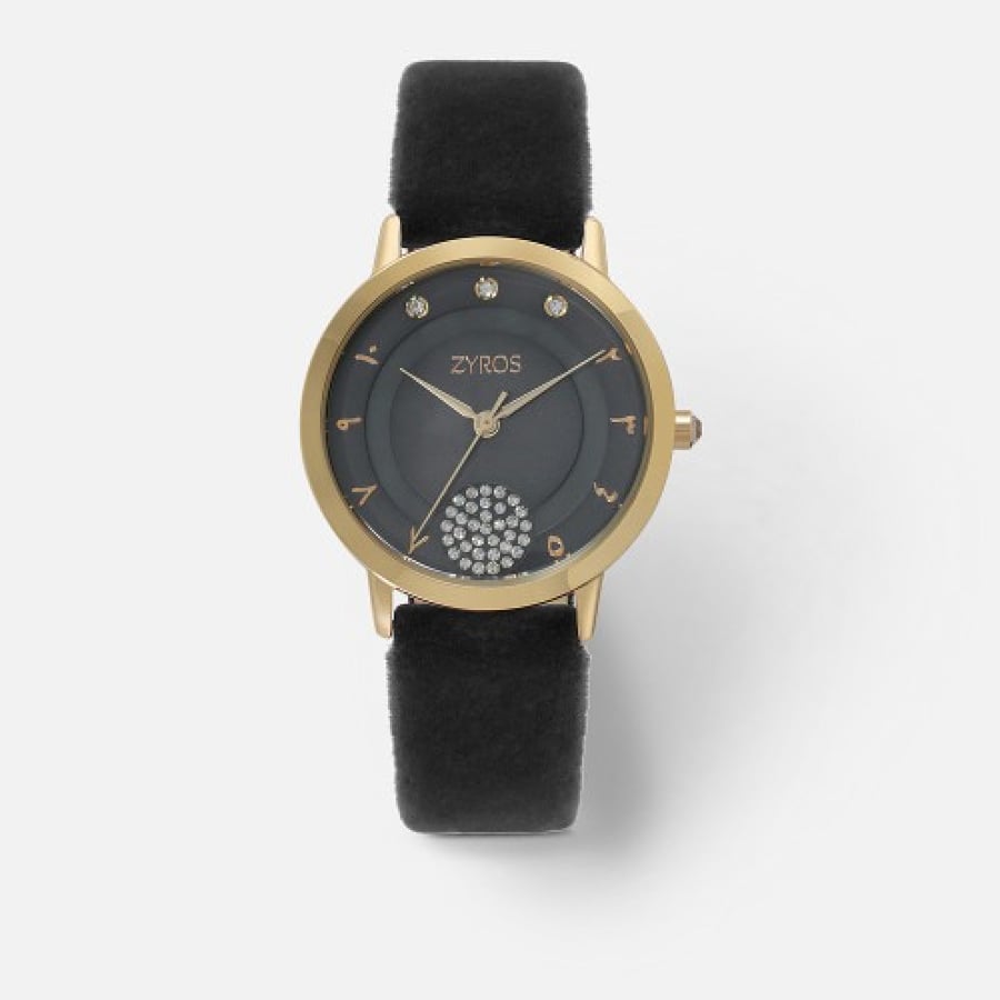 Zaros women's watch with gray velvet bracelet and dark gray mother-of-pearl dial with Arabic numerals | ZAV015L010261