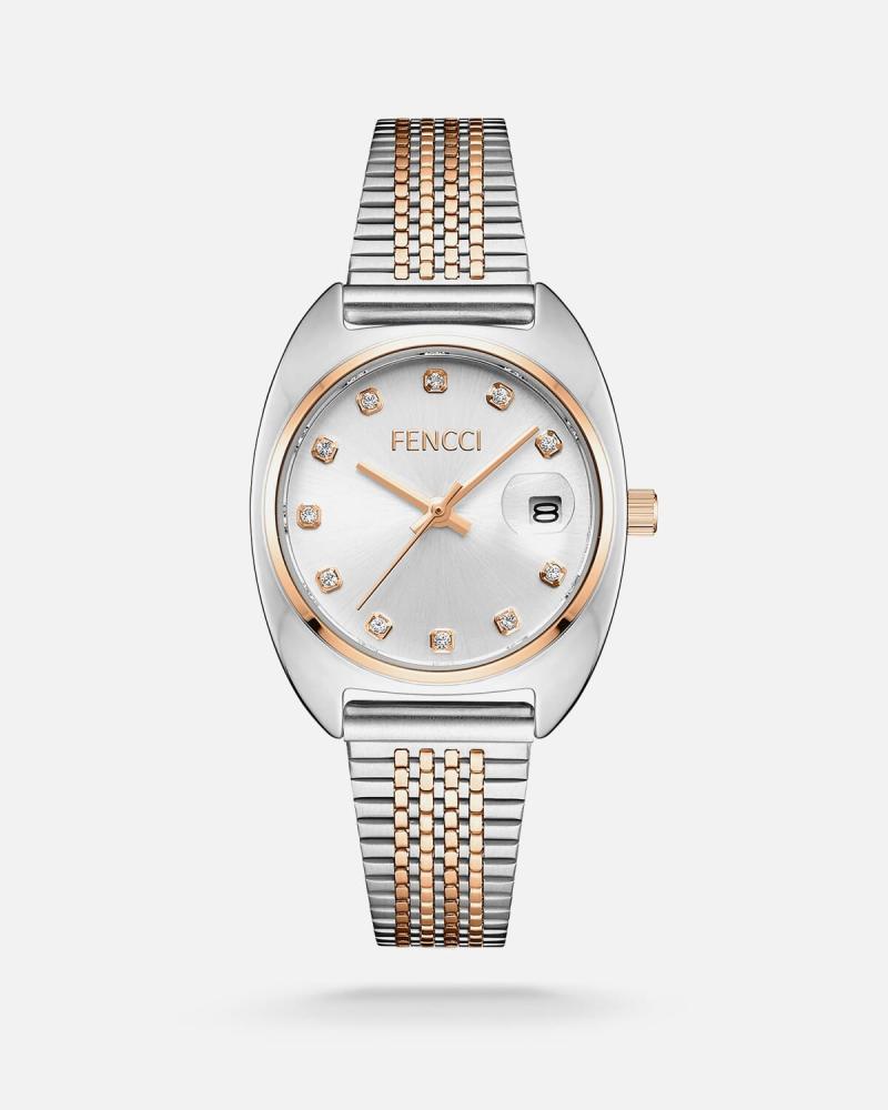 Women's watch, steel, silver and rose gold color