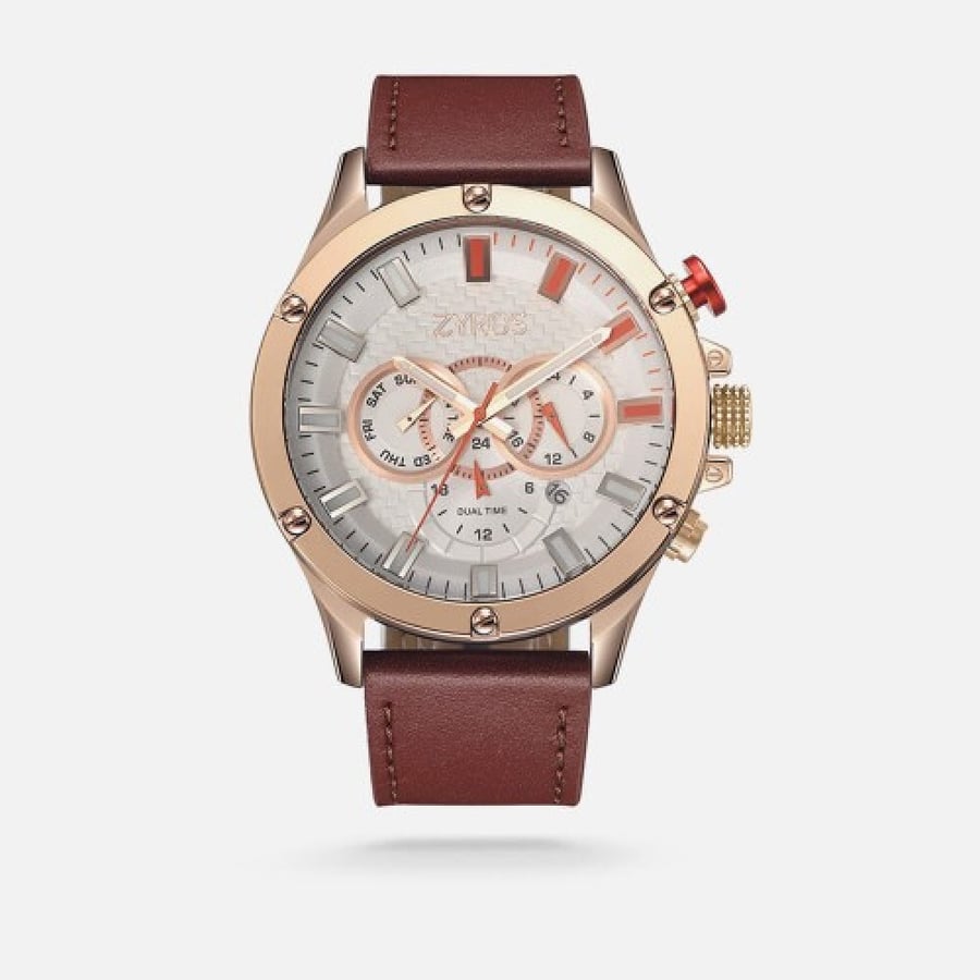 Men's Zirros watch made of leather in brown color with traditional design