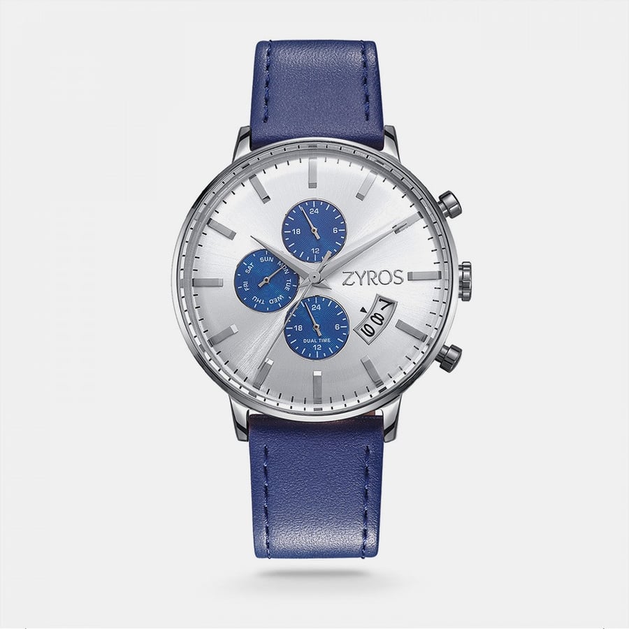 Zairoos men's watch, modern, made of leather, blue color | ZAL134M490405