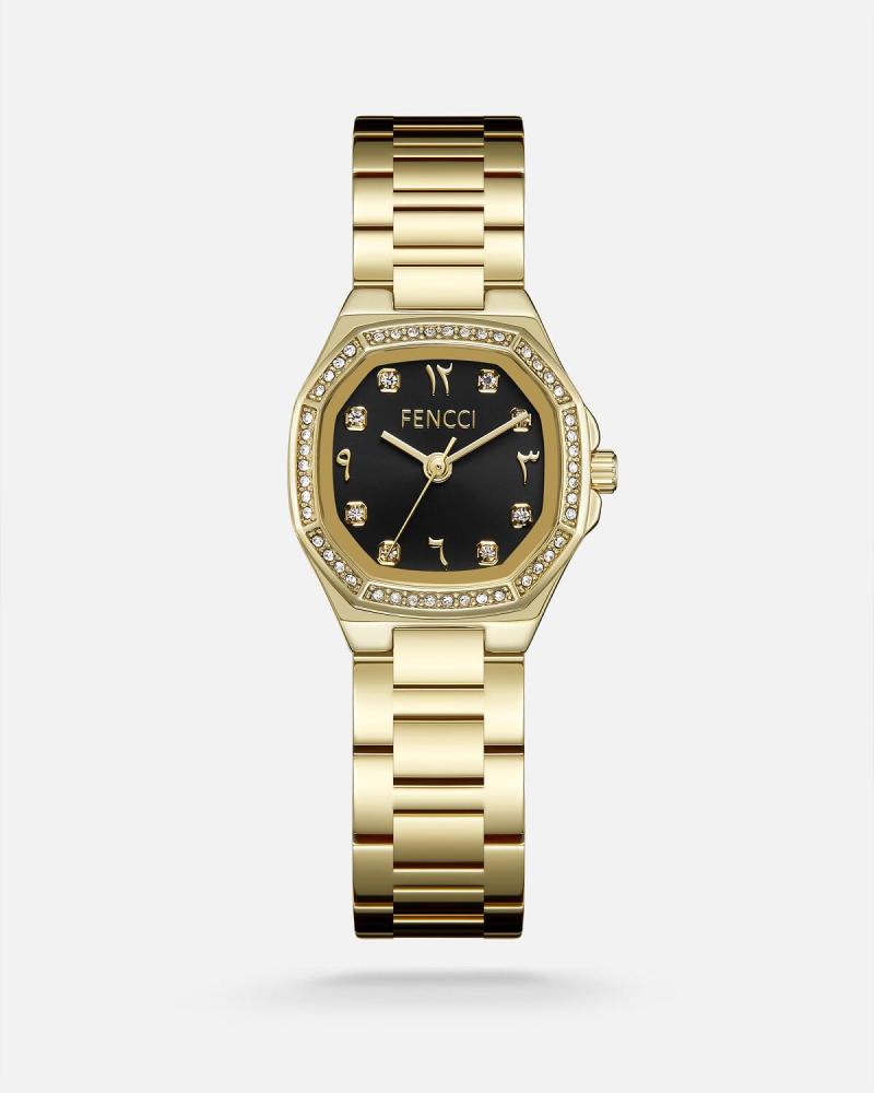A women's gift, Versace watch, steel, in gold color, and bracelets.
