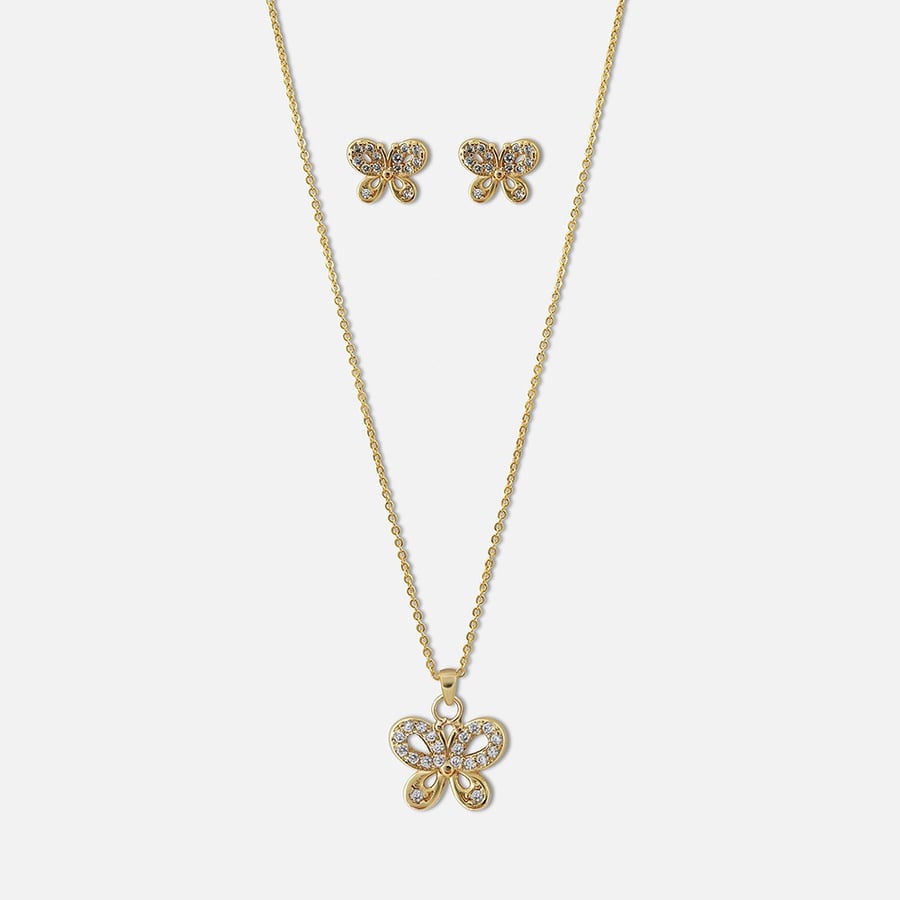 Necklace and earrings set attractive for children in gold color | NB096L01