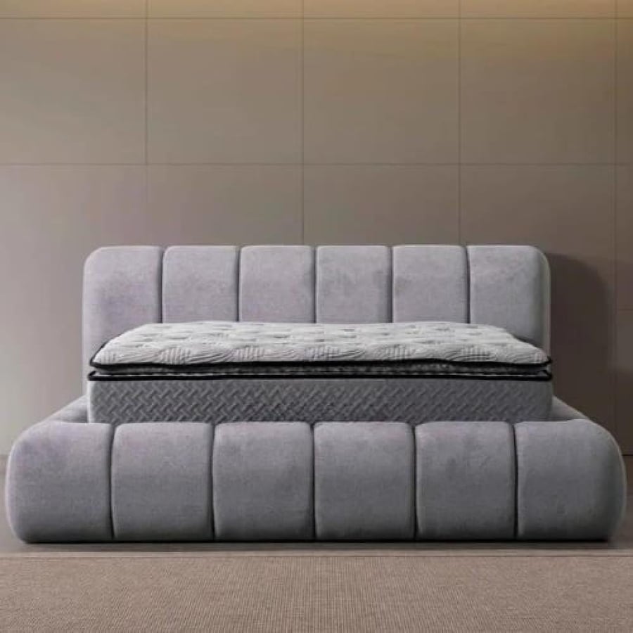 Luxury king-size bed with low-profile design, padded - gray color