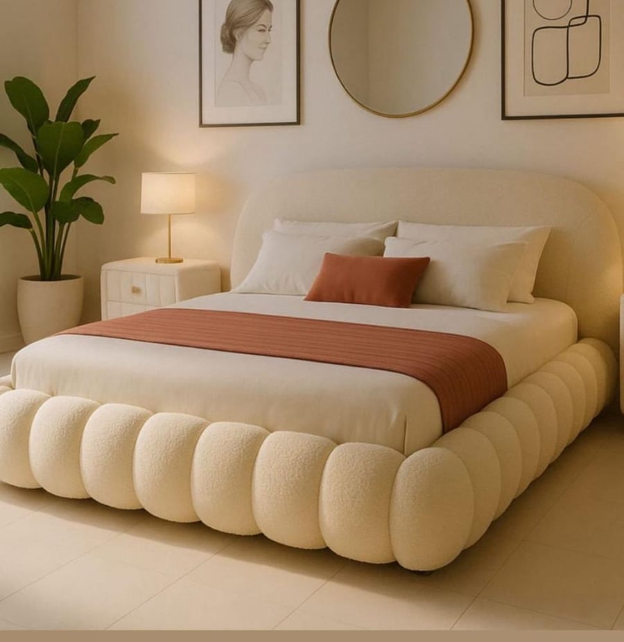 Villa bed - luxurious fabric with embroidery, elegant design