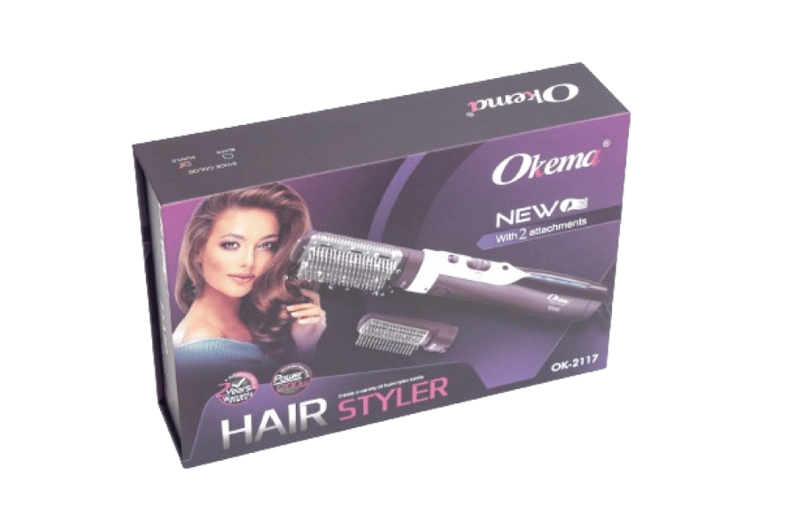 استشوار OK 2117 2 أثناء الاستخدام مع الفرشاة الإضافية