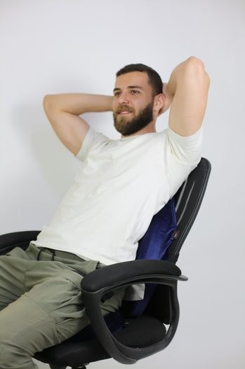 Medical memory foam backrest designed comfortably to relieve upper, middle, and lower back pain and to achieve a healthy posture for the spine.