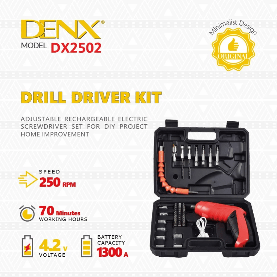 دريل لاسلكي الكتروني ذكي للفك والتركيب مزود بجميع المقاسات والاشكال من DENX