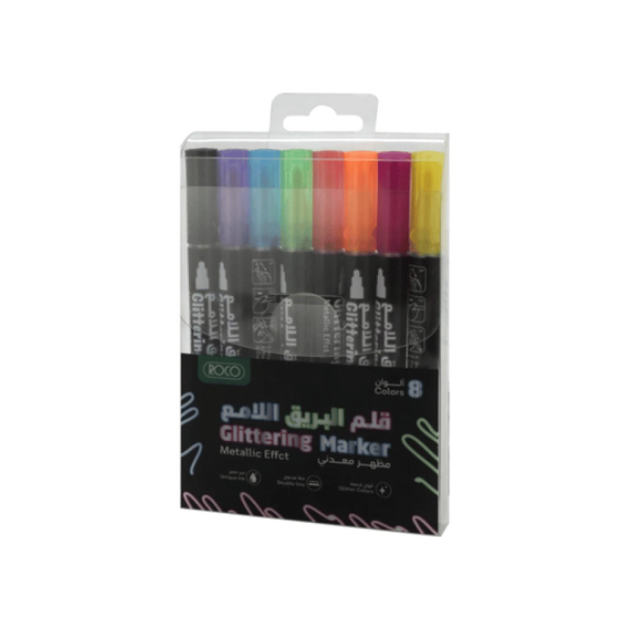 طقم 8 أقلام ماركر قليتر لامع روكو