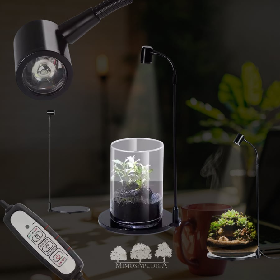 مصباح نمو النباتات الداخلي LED بقاعدة معدنية ومنفذ USB – مع مؤقت وتعديل شدة الإضاءة