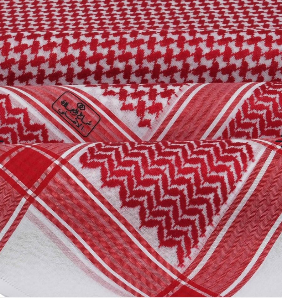 شماغ العجلان الذهبي رجالي أحمر غامق ختم اسود