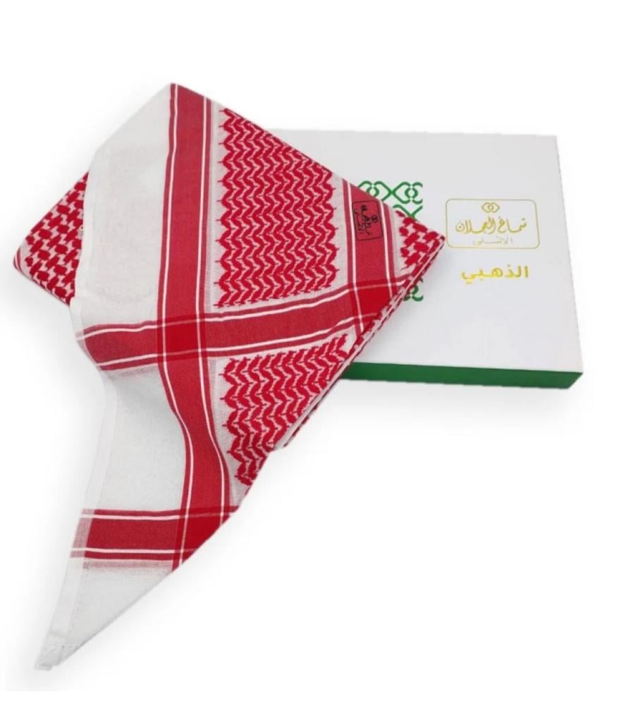 شماغ العجلان الذهبي رجالي أحمر غامق ختم اسود