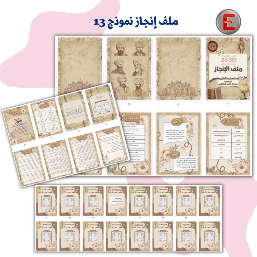 ملف الإنجاز الورقي  نموذج 13 (الكتروني تفاعلي )- مع طباعة دجيتال