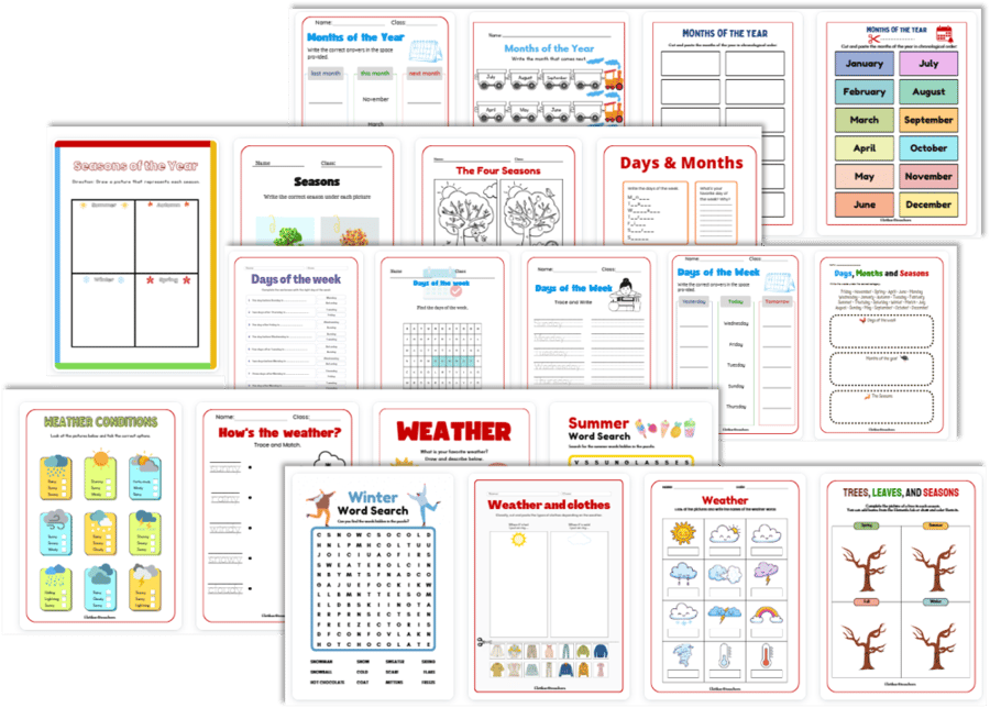 Days, Months, seasons &weather Activities