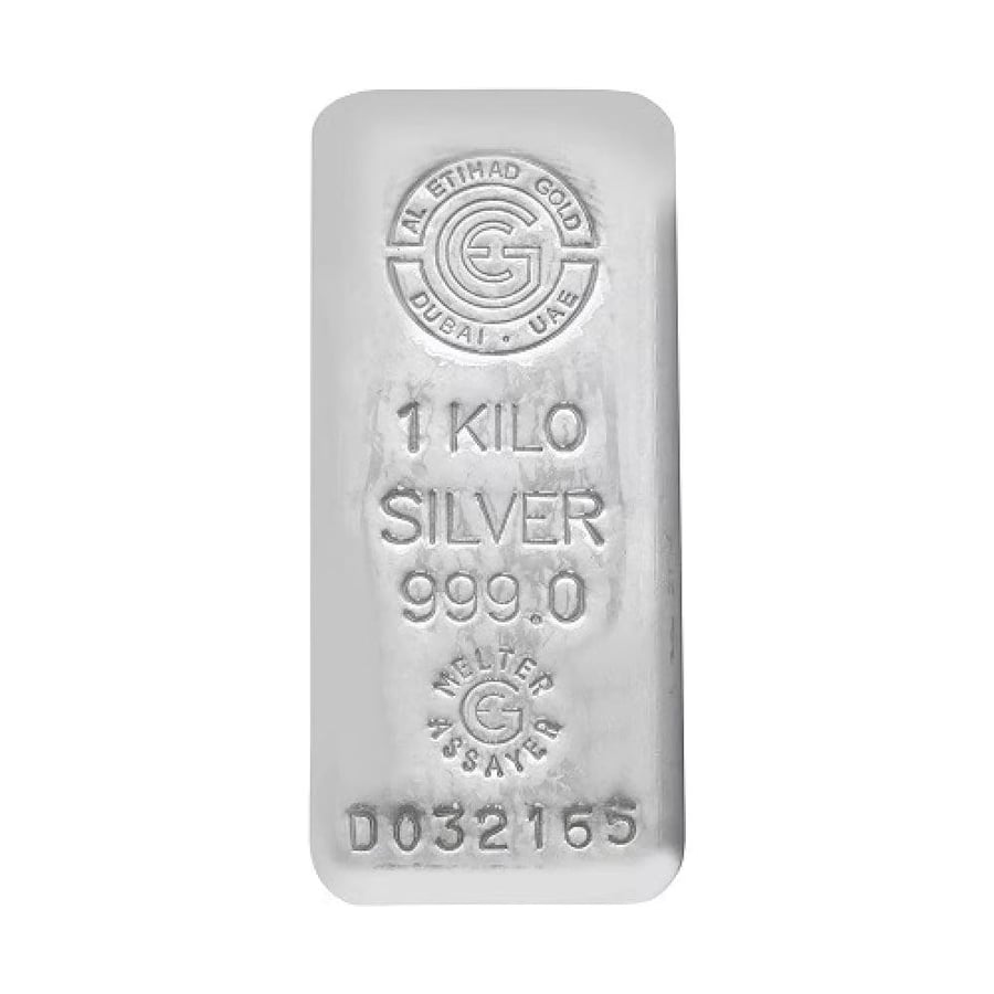 A silver bar with 999 purity weighing 1 kilogram