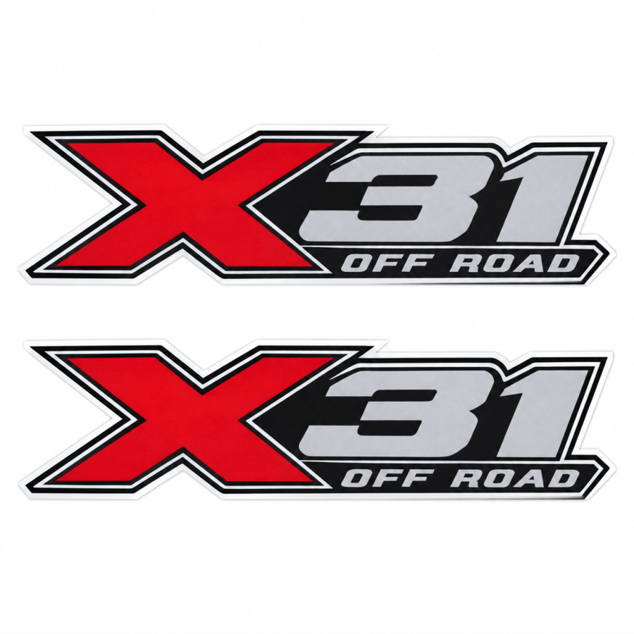 استيكر X31 OFF ROAD أحمر وفضي – خلفية بيضاء