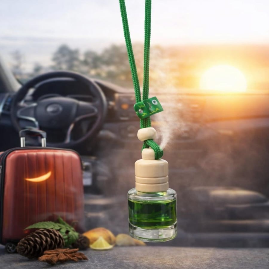 Hanging Glass Car Air Freshener, 8 ml, Green Cord