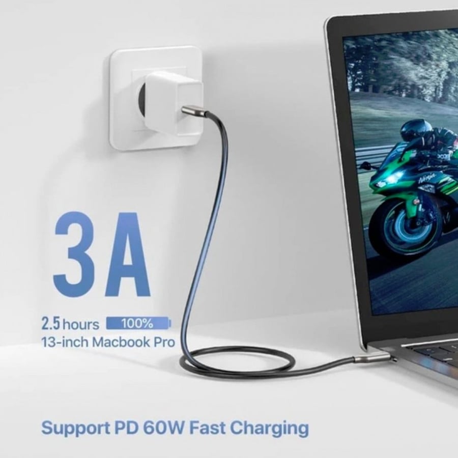 UGREEN - كيبل سلك شحن USB-C إلى USB-C يدعم 60 واط - 1 متر - (أسود)