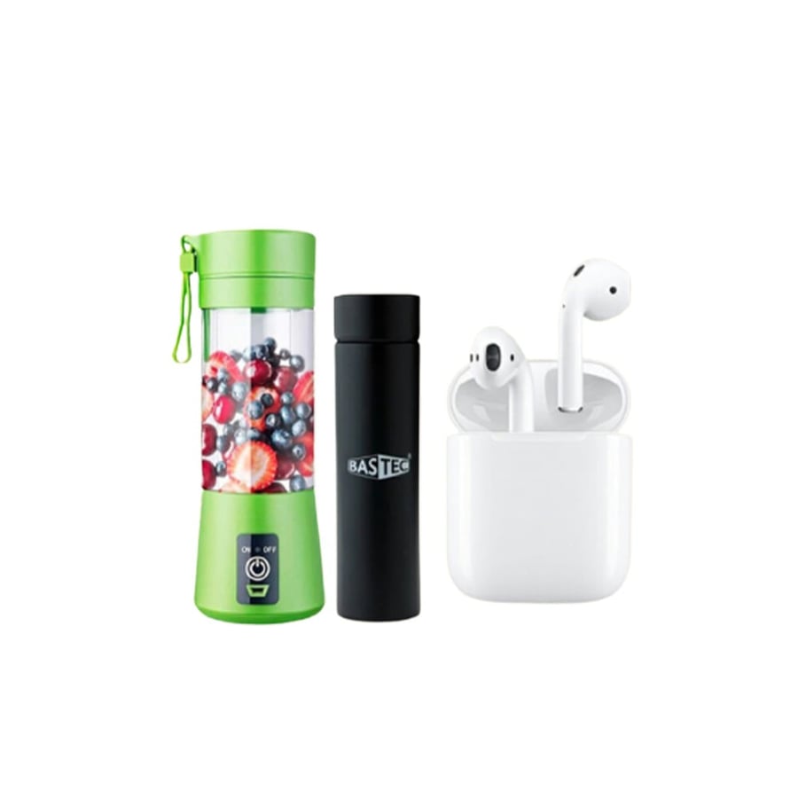 Offer of 3 products: cordless blender with bottle and earbuds gift