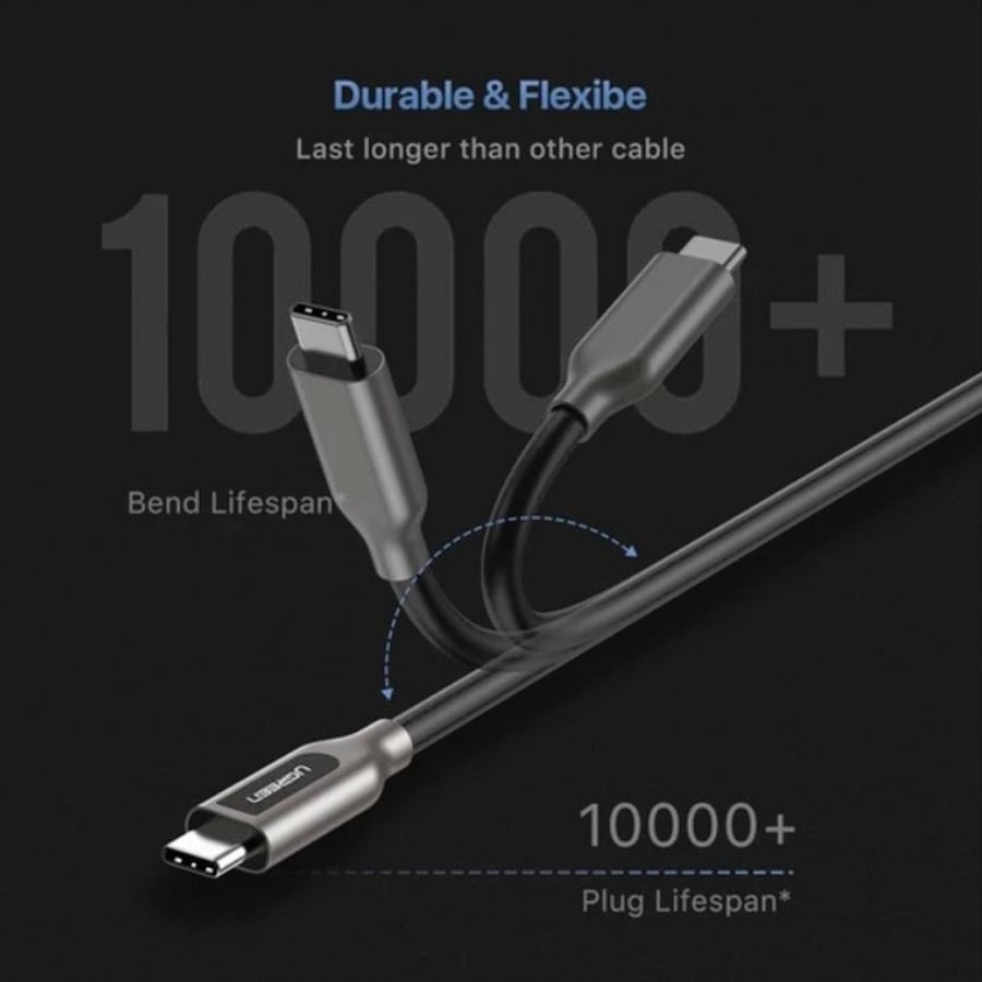 UGREEN - كيبل سلك شحن USB-C إلى USB-C يدعم 60 واط - 1 متر - (أسود)