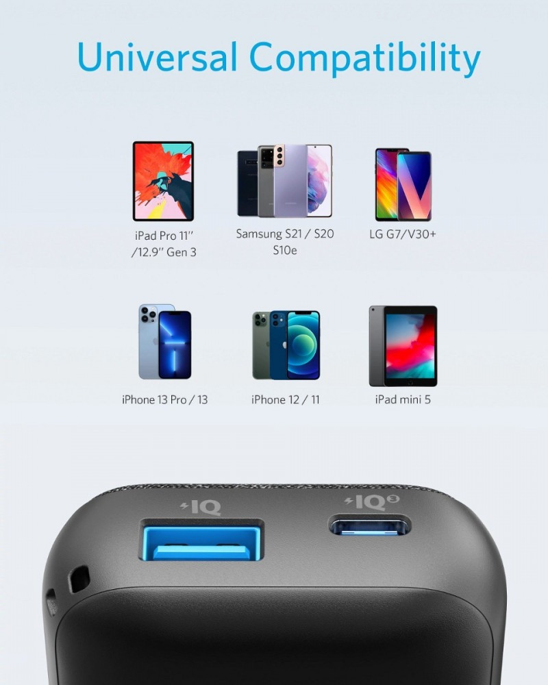 انكر بطارية باوركور ميترو بمنفذ USB ومنفذ تايب سي بتقنية PD بقوة 10000 ملي امبير - اسود
