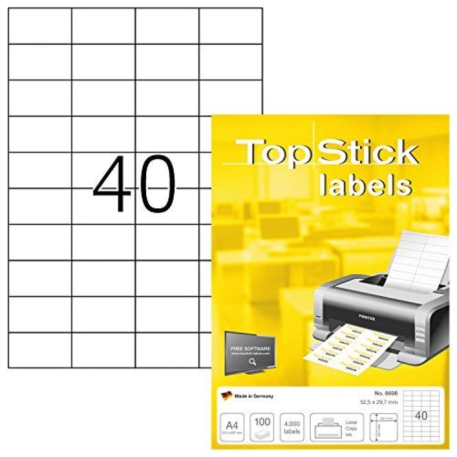 Printable Sticker Labels, 40 Labels per Sheet, A4