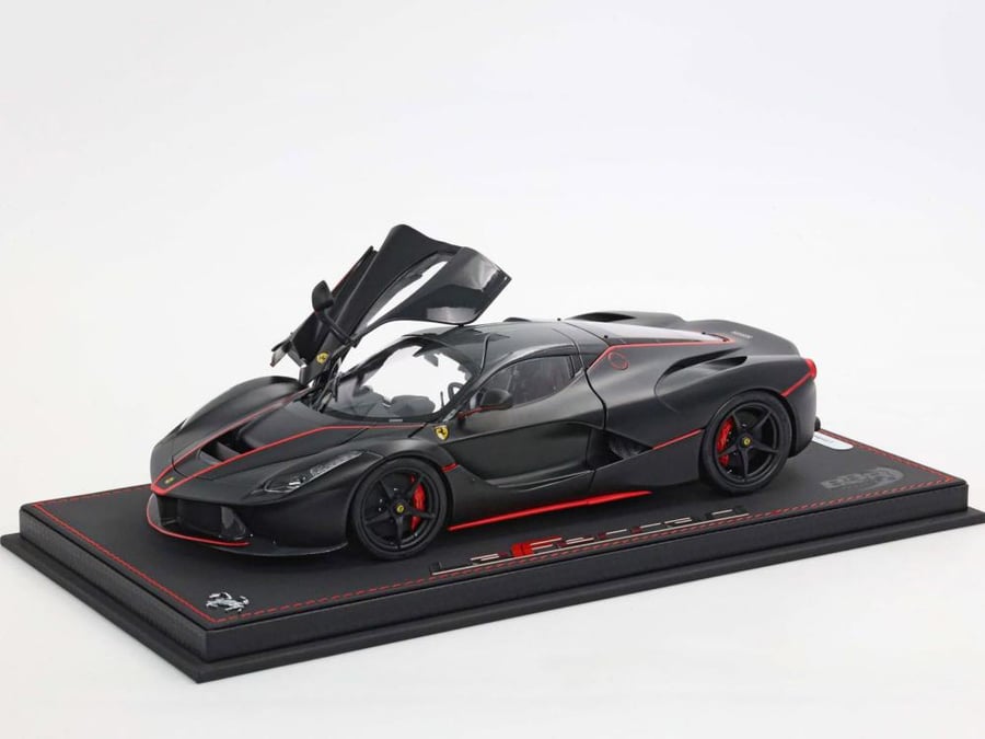 Ferrari LaFerrari Matt Black With Red Stripes Fernando Alonso, Eco Leather Base, Display Case Included 1:18 BBR BBR182239 LIMITED 100 PCS