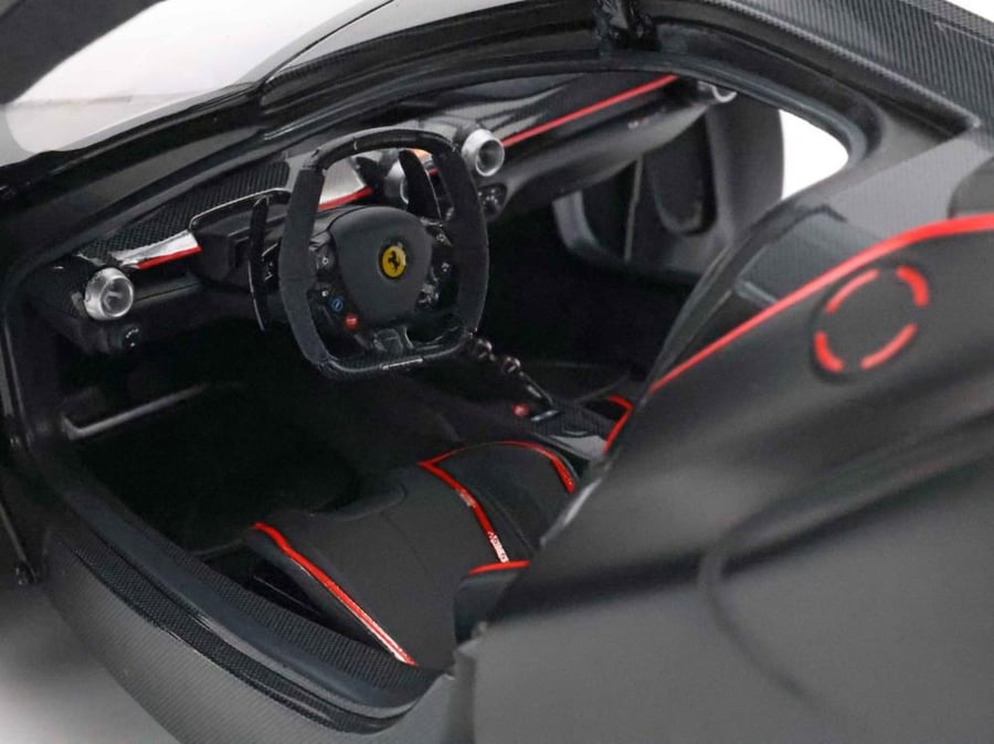 Ferrari LaFerrari Matt Black With Red Stripes Fernando Alonso, Eco Leather Base, Display Case Included 1:18 BBR BBR182239 LIMITED 100 PCS