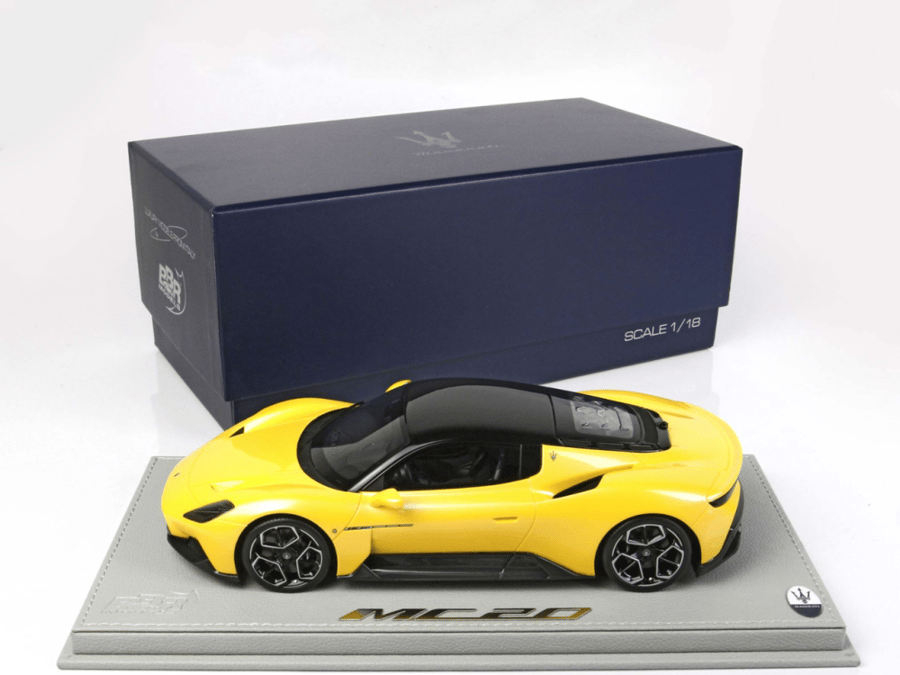 Maserati MC20 Yellow (Giallo Genio) Gloss Black Roof 1:18 BBR HE180051D LIMITED 100 PCS