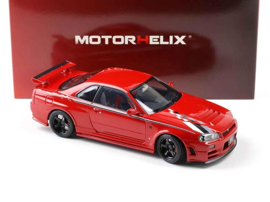Nissan Skyline GT-R (R34) Customized Version Active Red with Livery 1:18 MotorHelix M83426 LIMITED 499 PCS