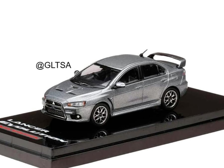 Mitsubishi Lancer Evolution X Final Edition w/ Engine Display Model Titanium Gray Metallic 1:64 Hobby Japan HJ642053AGM