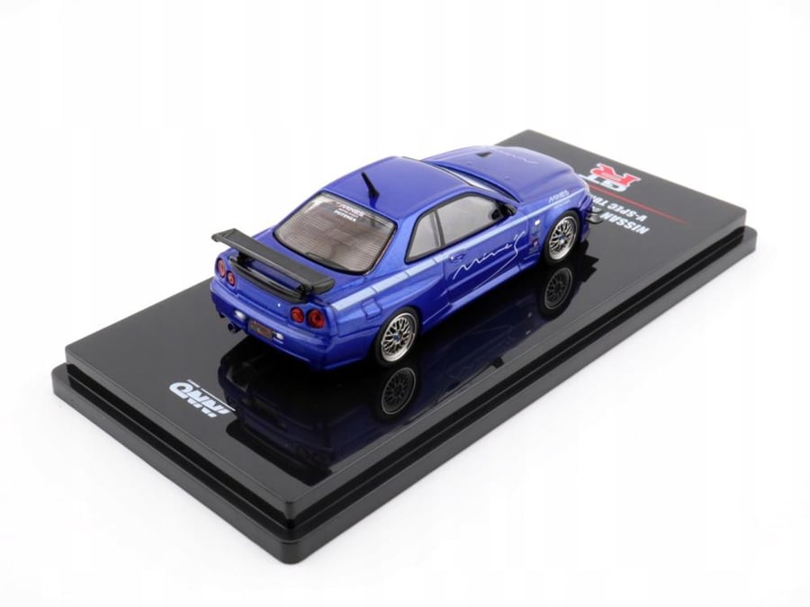 Nissan Skyline GT-R (R34) V-Spec Tuned by Mine's Blue Metallic 1:64 Inno Models IN64-R34VS-MINES-BL