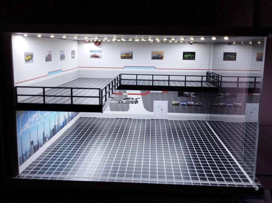 Diorama Car Garage Parking Space PVC LED Assembly Display Model 1:64