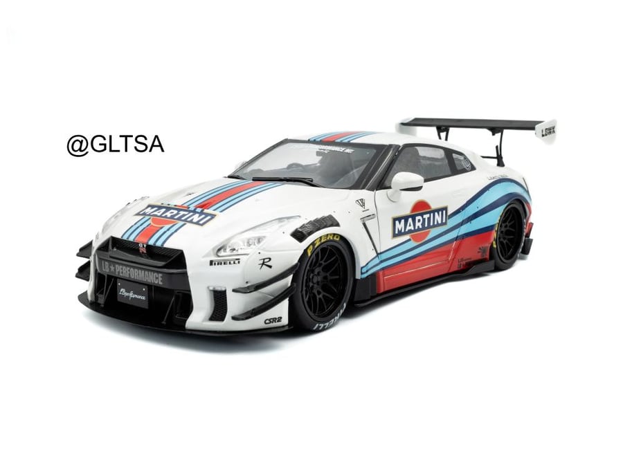 Nissan GT-R (R35) W/ Liberty Walk Body Kit 2.0 M White Blue Red 1:18 Solido S1805819