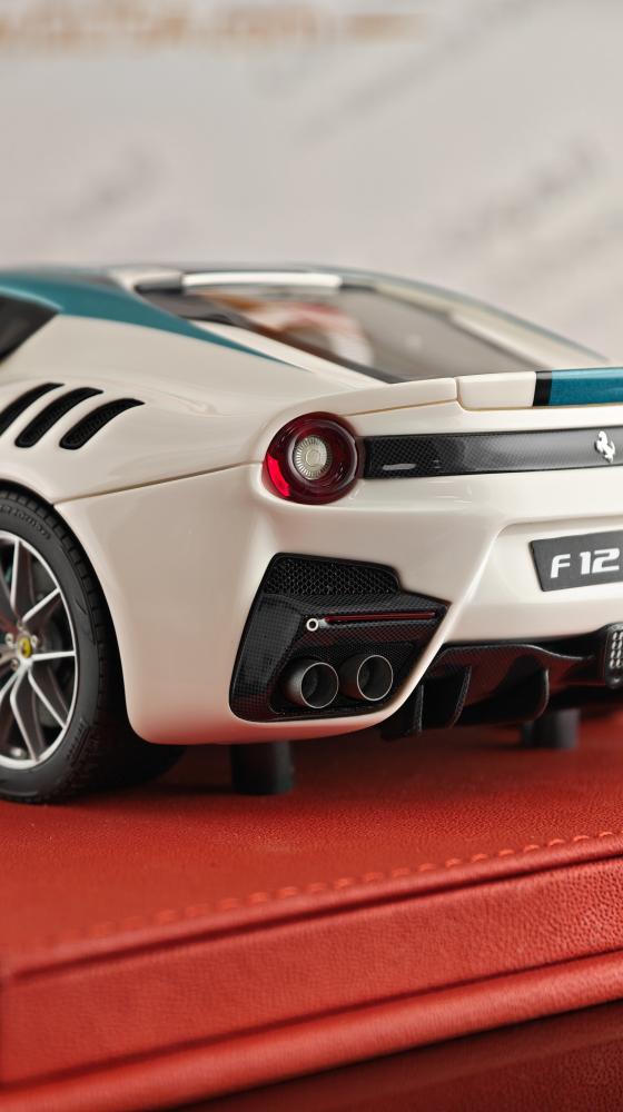 Ferrari F12 TDF Pearl White with Green Roof and Stripe 1:18 FC Models LIMITED 20 PCS
