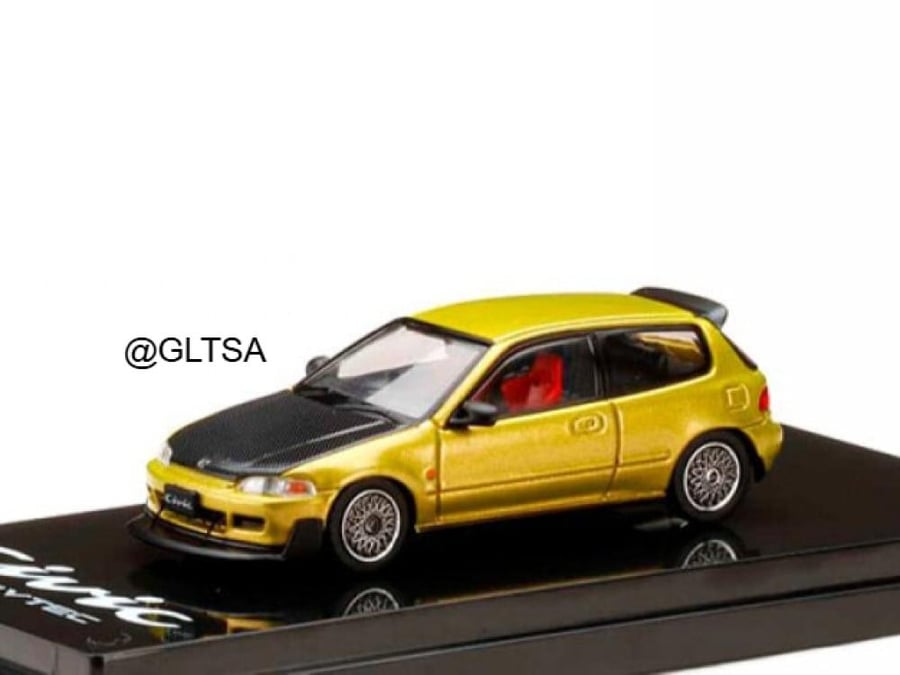 Honda Civic (EG6) JDM Style Mesh Wheel Yellow Metallic 1:64 Hobby Japan HJ641017FY