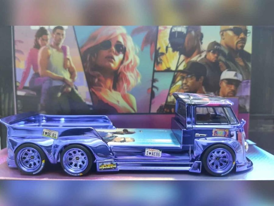 Volkswagen T1 Pickup 6x6 with Trailer GTA VI Theme Blue 1:64 Liberty64