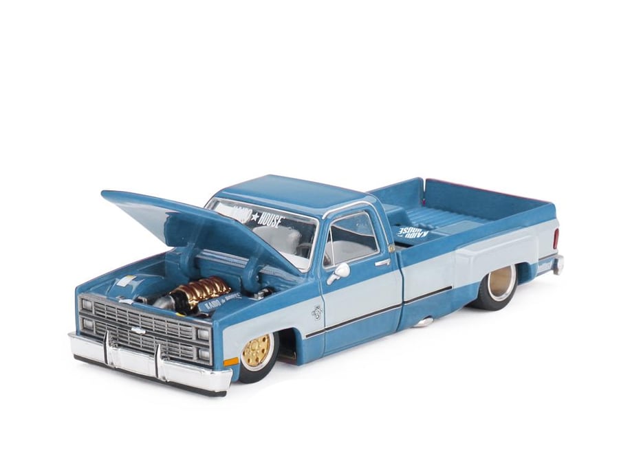 Chevrolet Silverado Dually Vintage Spec V1 Blue & White 1:64 MINI GT Kaido House KHMG192 840456305072