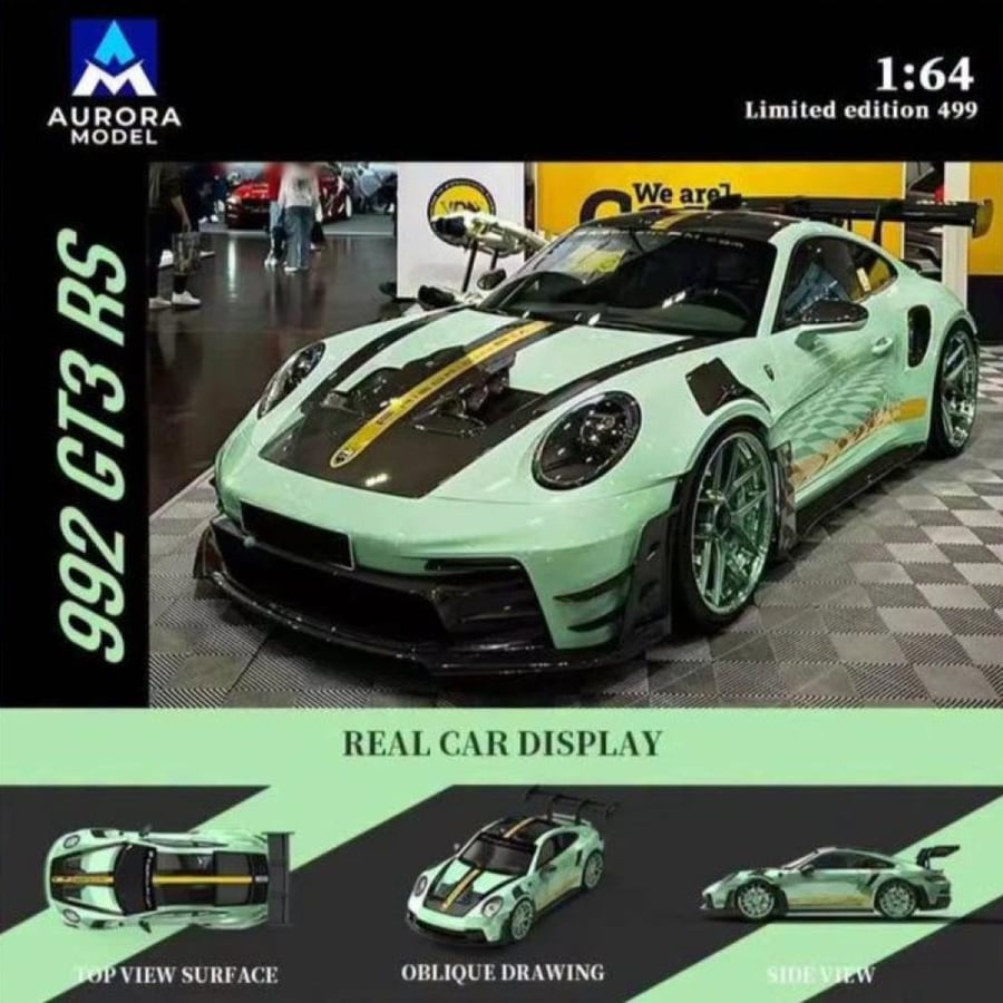 Porsche 992 GT3 RS Mint Green 1:64 Aurora Model AM644645 LIMITED 499 PCS
