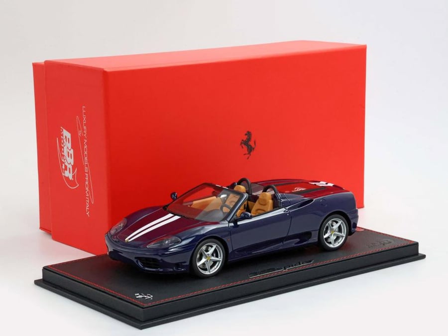 Ferrari 360 Modena Spider Automatic Gear Le Mans Blue, Beige Interior, White Stripes 1:18 BBR P18232D LIMITED 20 PCS