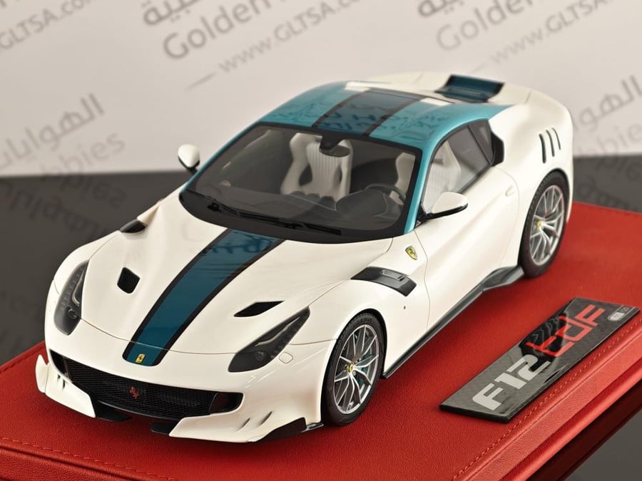 Ferrari F12 TDF Pearl White with Green Roof and Stripe 1:18 FC Models LIMITED 20 PCS
