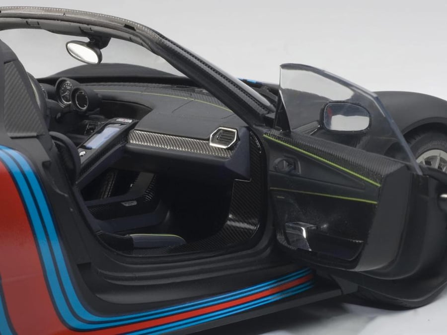 PRE-ORDER (4 Weeks) Porsche 918 Spyder Weissach Package Matt Black with Martini Livery 1:18 AUTOart 77929