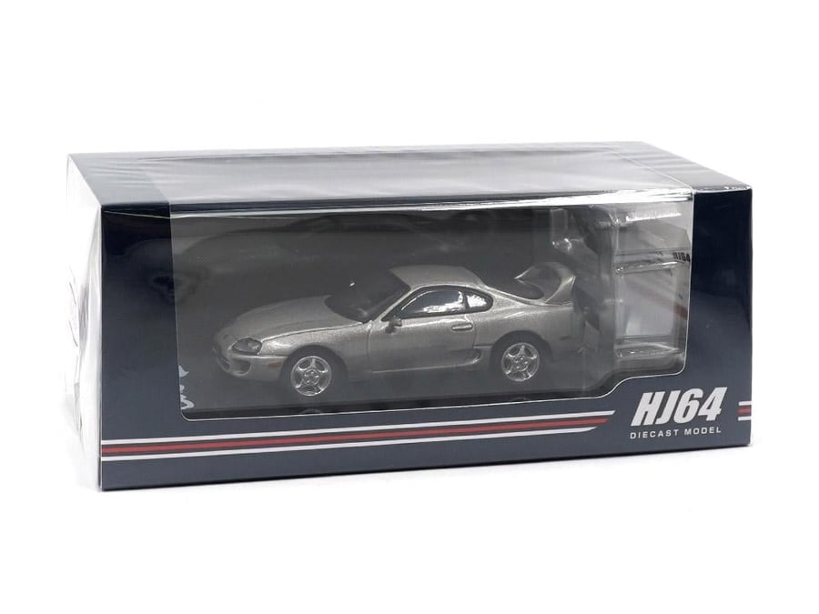 Toyota Supra RZ (JZA80) with Active Spoiler Parts Silver Metallic Graphite 1:64 Hobby Japan HJ642042S