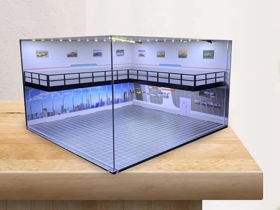 Diorama Car Garage Parking Space PVC LED Assembly Display Model 1:64