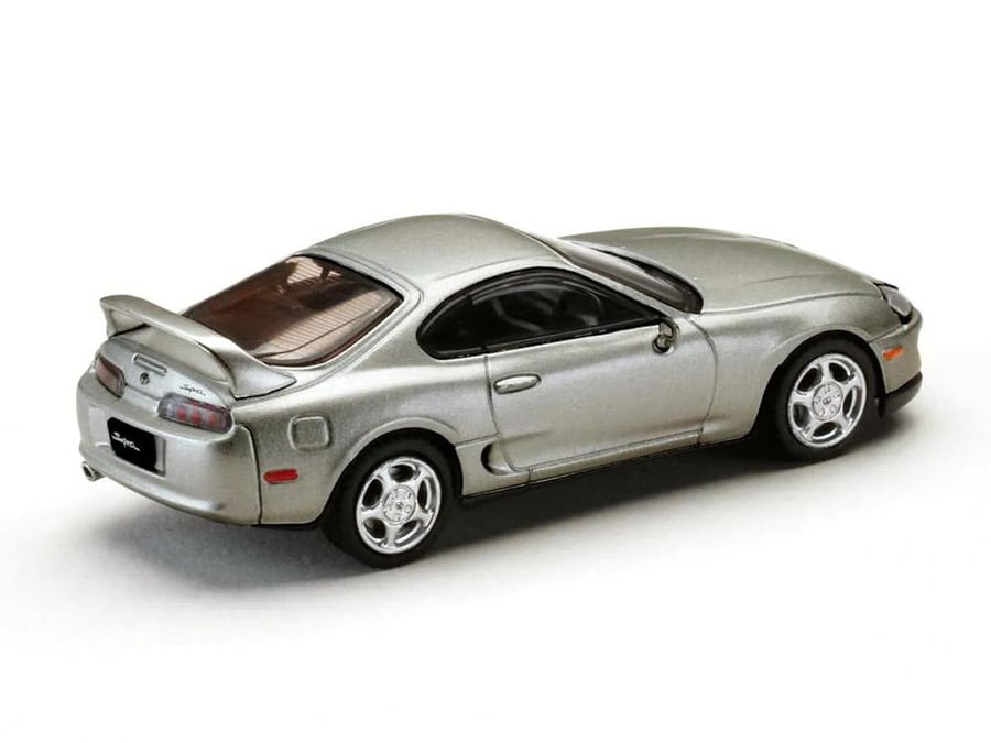 Toyota Supra RZ (JZA80) with Active Spoiler Parts Silver Metallic Graphite 1:64 Hobby Japan HJ642042S