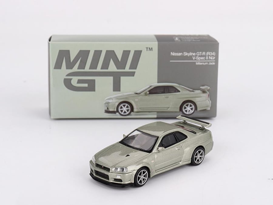Nissan Skyline GT-R (R34) V-Spec II Nür RHD Millenium Jade 1:64 MINI GT MGT01003-CH