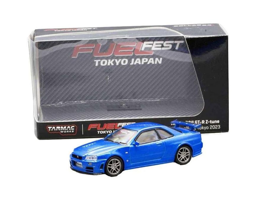 Nissan Skyline Nismo R34 GT-R Z-Tune FuelFest Tokyo Blue 1:64 Tarmac Work T64S-014-FF