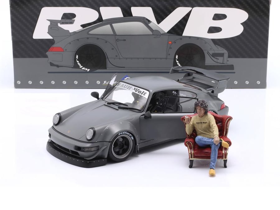 Porsche 911 (964) RWB BodyKit with Akira Nakai Figure Nargo Grey 1:18 Solido S1807517